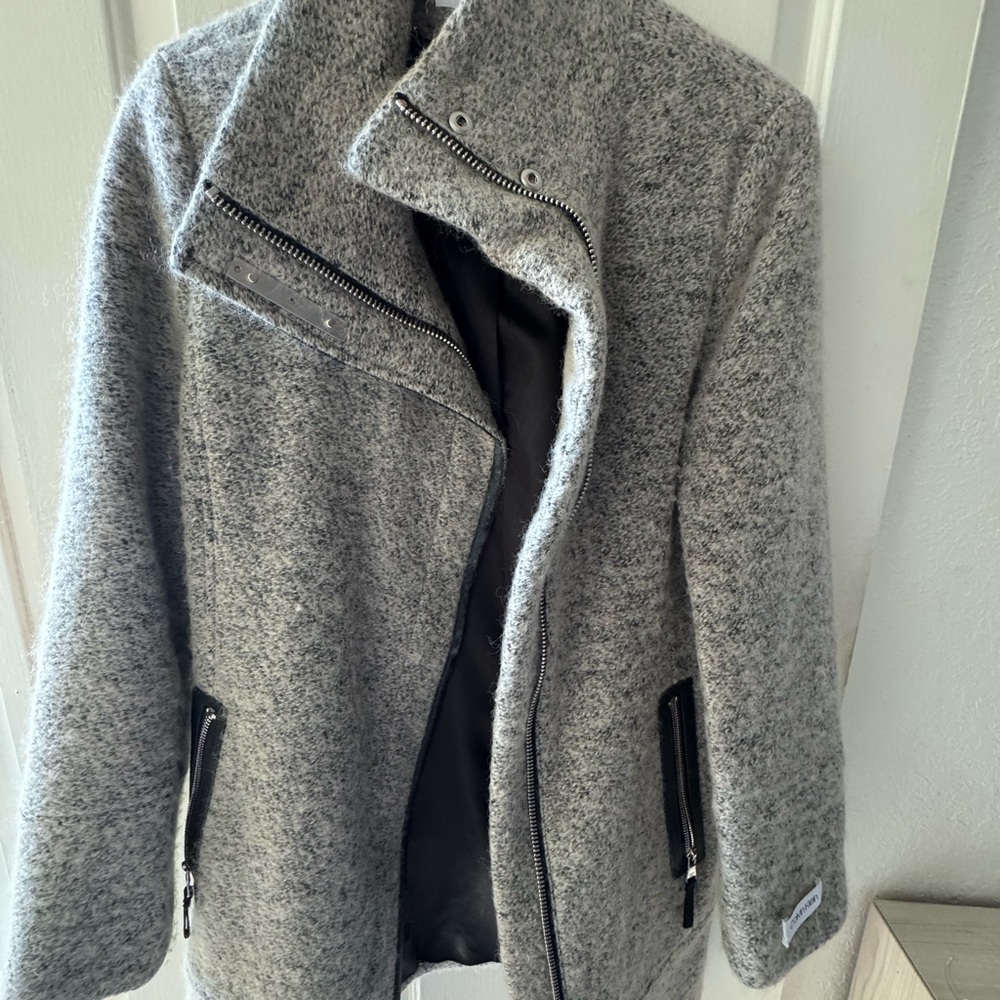 Calvin Klein Gray Pea Coat with Zipper Accents
